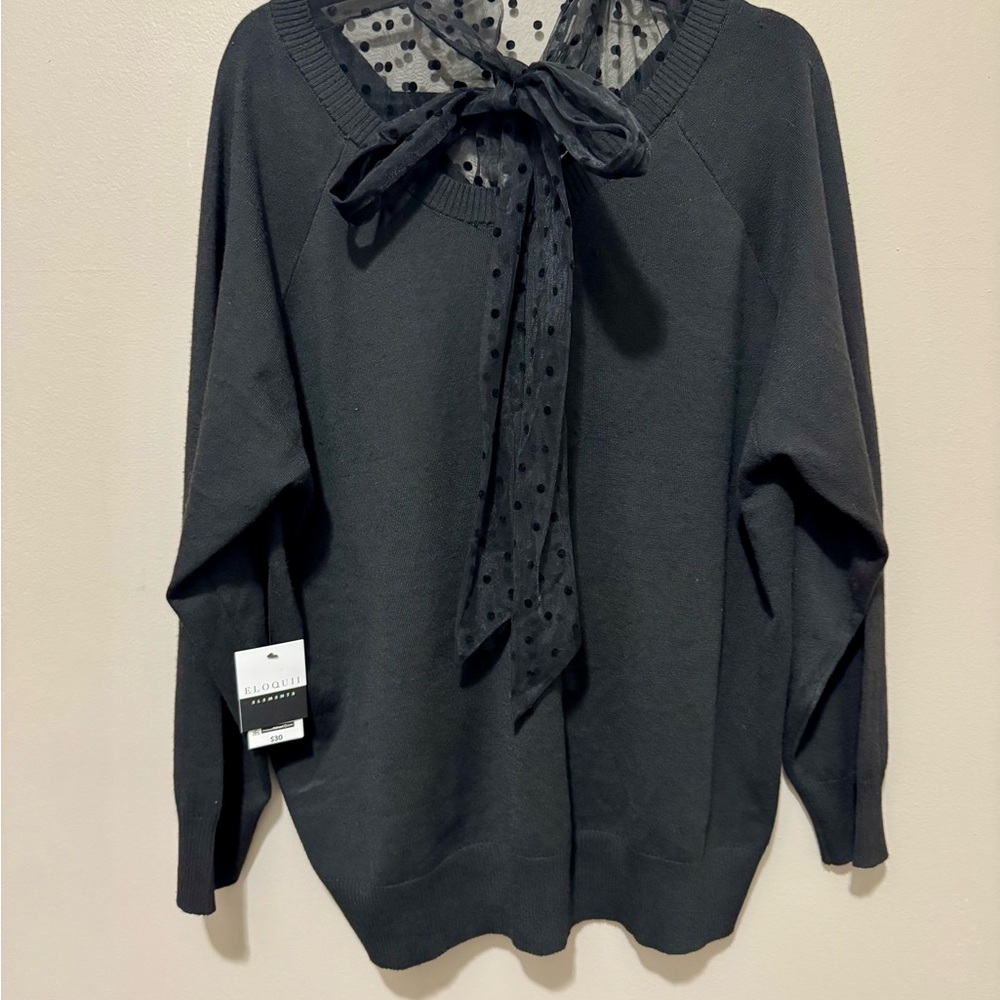 ELOQUII Black Sweater with Polka Dot Bow FOREVER 21 Faux Leather Front Leggings